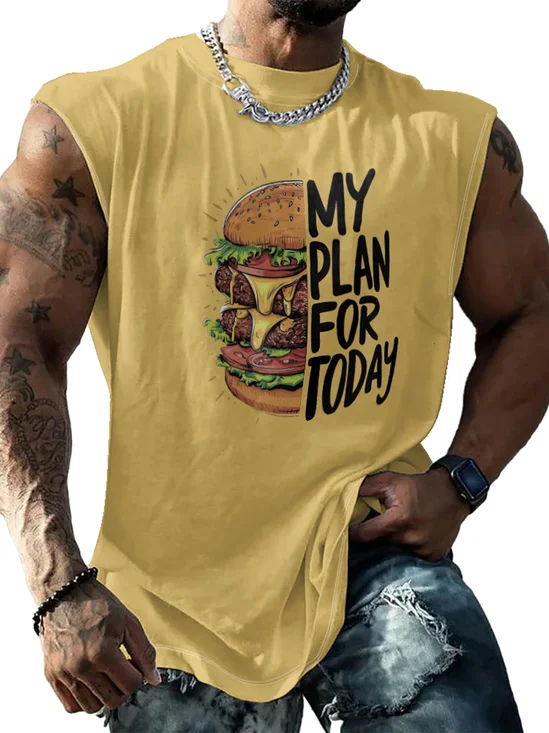 Mens Crewneck Tank Tops Burger Beach Sleeveless Shirt