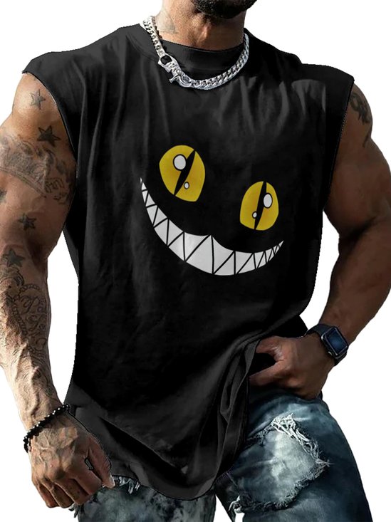 Mens Crewneck Tank Tops Cats Smile Beach Sleeveless Shirt