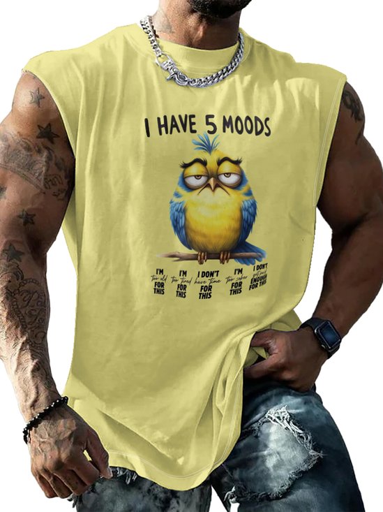 Mens Crewneck Tank Tops 5 Moods Bird Beach Sleeveless Shirt