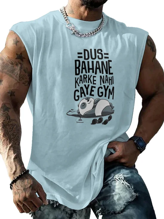 Mens Crewneck Tank Tops Gym Panda Beach Sleeveless Shirt
