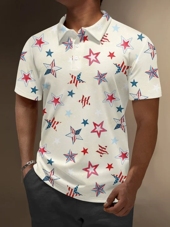 Moisture Wicking Independence Day American Flag Star Golf Polo