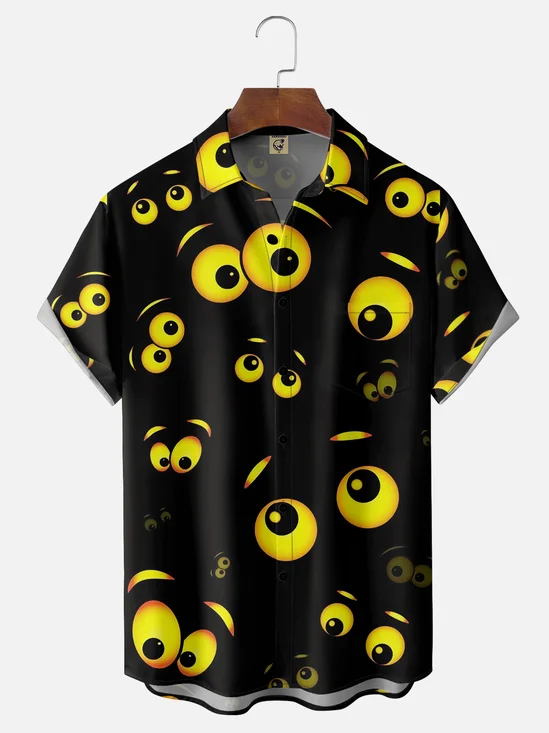 Moisture-wicking Cartoon Eyes Chest Pocket Casual Shirt