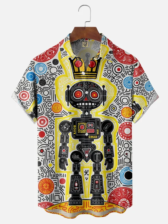 Moisture-wicking Tech Robot Chest Pocket Casual Shirt