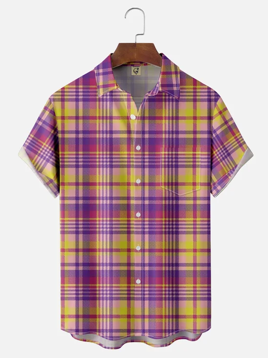 Moisture-wicking Plaid Chest Pocket Casual Shirt