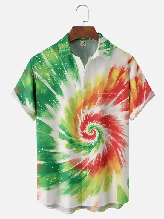 Moisture-wicking Hippie Tie Dye Pattern Chest Pocket Casual Shirt