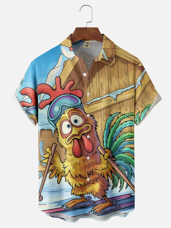 Moisture Wicking Ski Chicken Chest Pocket Hawaiian Shirt