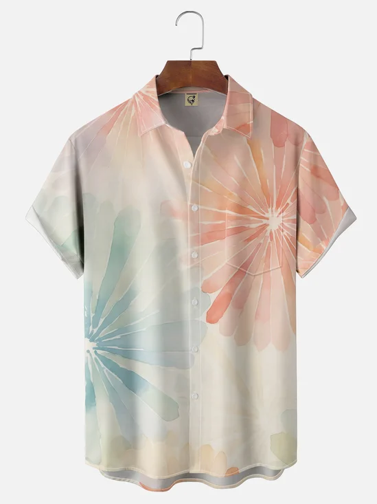 Moisture-wicking Dreamy Floral Gradient Colorful Art Chest Pocket Hawaiian Shirt