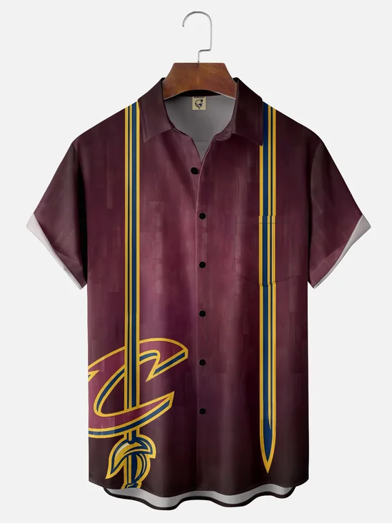 Moisture-wicking American Basketball Cleveland Cavaliers Chest Pocket Bowling Shirt