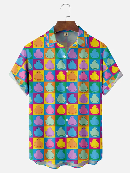 Moisture-wicking Easter Marshmallow Confection Chest Pocket Casual Shirt