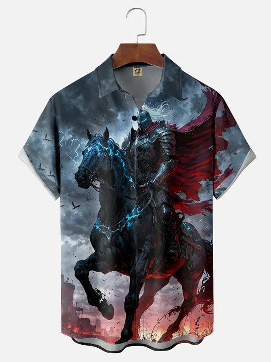 Moisture-wicking Dark Paladin Art Avant-garde Chest Pocket Casual Shirt