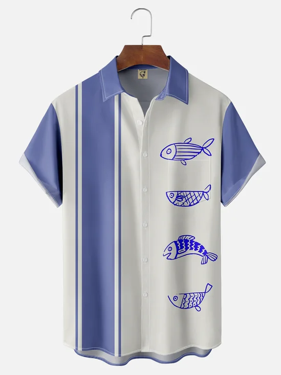 Moisture-wicking Marine Fishes Chest Pocket Bowling Shirt