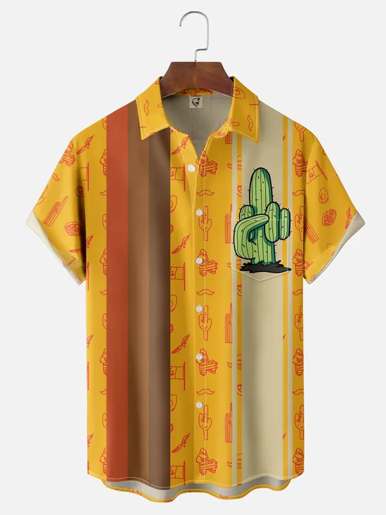 Moisture-wicking Cinco de Mayo Cactus Funny Chest Pocket Bowling Shirt