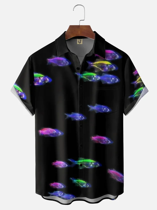 Moisture-wicking Marine Fishes Chest Pocket Hawaiian Shirt