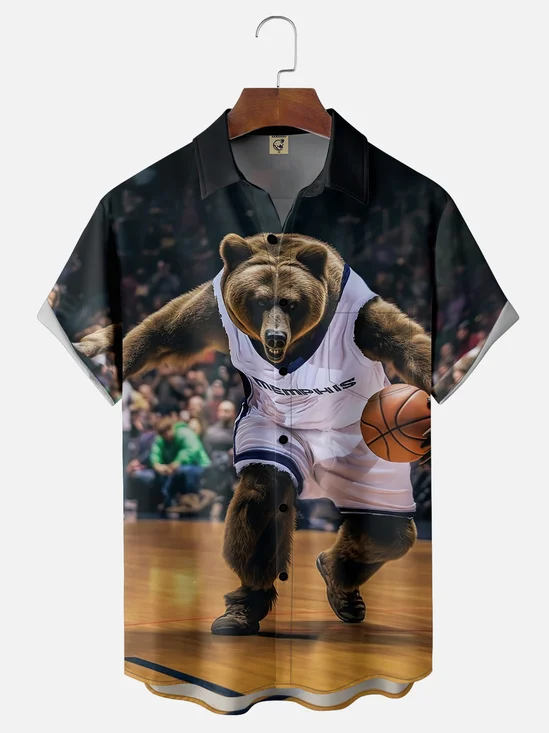 Moisture-wicking USA Basketball Memphis Art Grizzlies Chest Pocket Casual Shirt