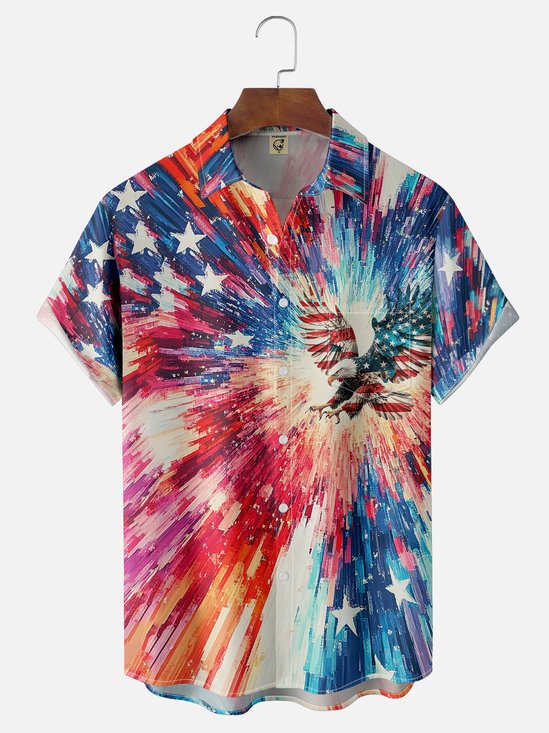Moisture-wicking Happy Independence Day American Flag Bald Eagle Art Abstract Chest Pocket Casual Shirt