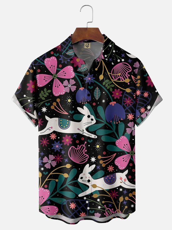 Moisture-wicking Easter Fun Bunny Art Chest Pocket Casual Shirt