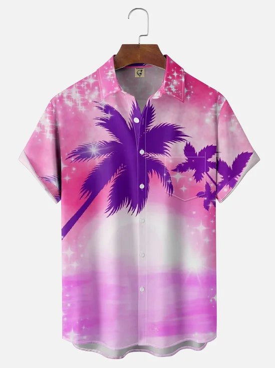 Moisture Wicking Gradient Coconut Tree Chest Pocket Hawaiian Shirt