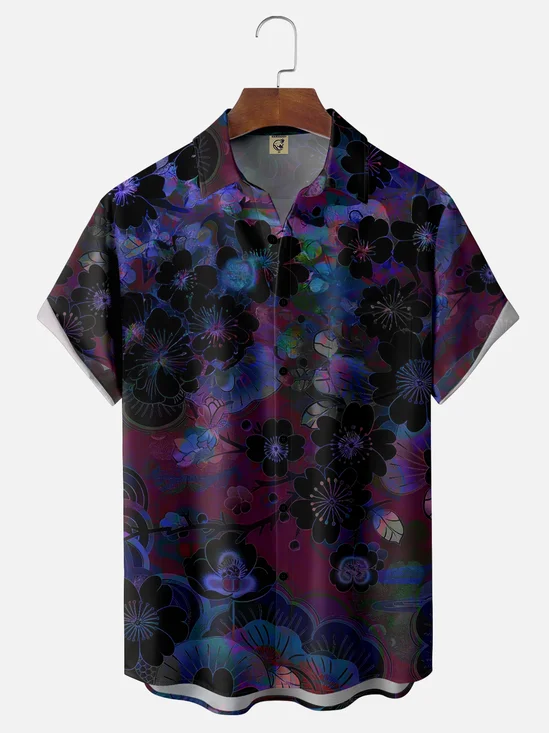 Moisture-wicking Floral Chest Pocket Hawaiian Shirt