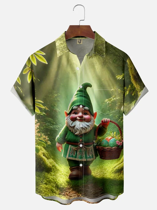 Moisture-wicking Easter Fun Gnome Egg Art Chest Pocket Casual Shirt