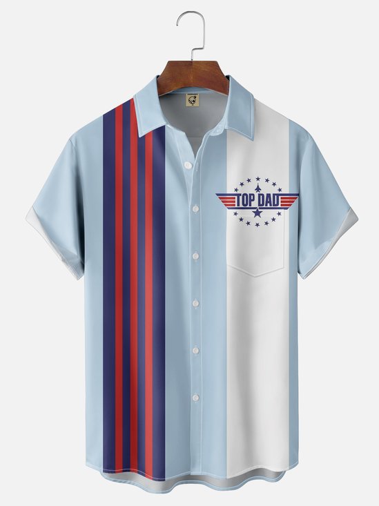 Moisture-wicking Father's Day Top Dad Chest Pocket Bowling Shirt