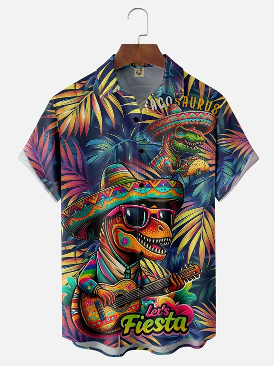 Moisture Wicking Cinco De Mayo Taco Plants Flowers Big Hat Dinosaur Chest Pocket Hawaiian Shirt