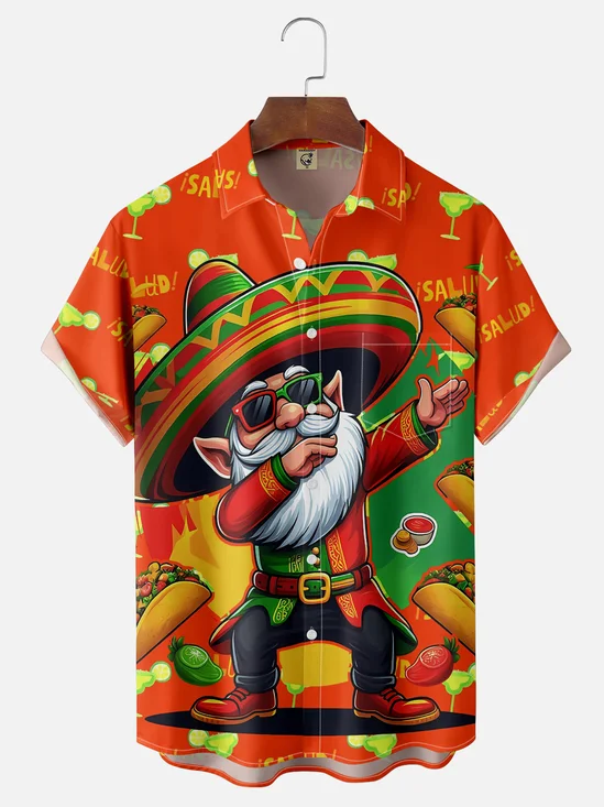 Moisture Wicking Cinco de Mayo Taco Big Hat Gnome Chest Pocket Hawaiian Shirt