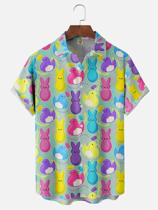 Moisture-wicking Easter Bunny Marshmallow Confection Chest Pocket Casual Shirt