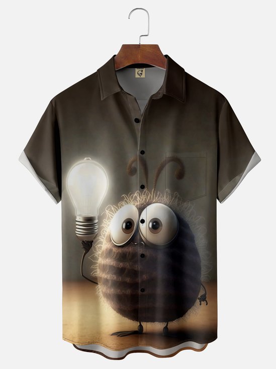 Moisture Wicking Fun Light Up Bug Chest Pocket Hawaiian Shirt