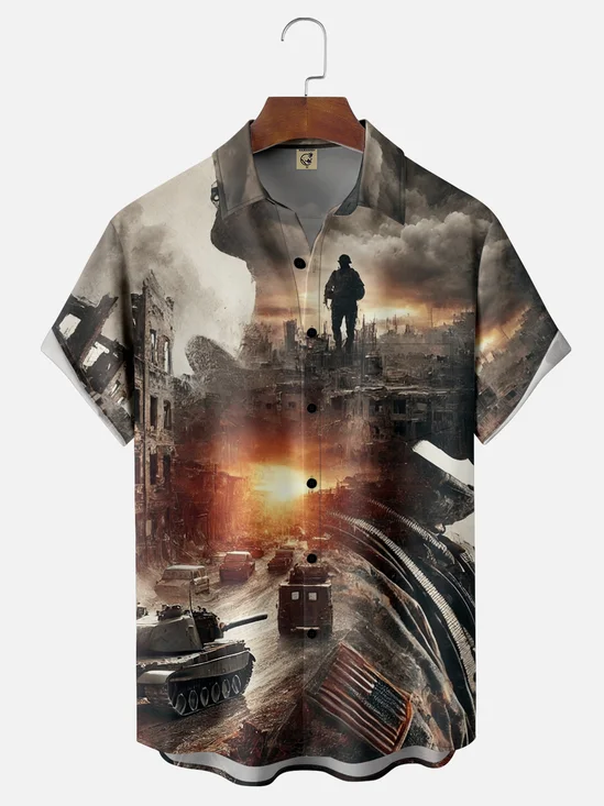 Moisture-wicking Memorial Day Soldiers Tank Chest Pocket Casual Shirt