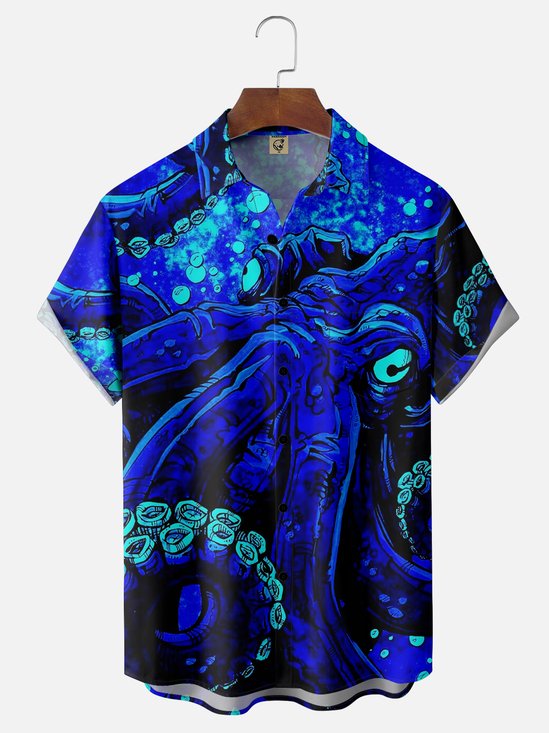 Moisture-wicking Marine Octopus Chest Pocket Hawaiian Shirt