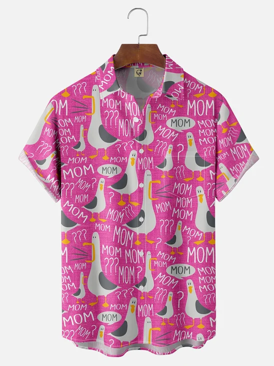 Moisture-wicking Mother's Day Duck Lettering Chest Pocket Casual Shirt