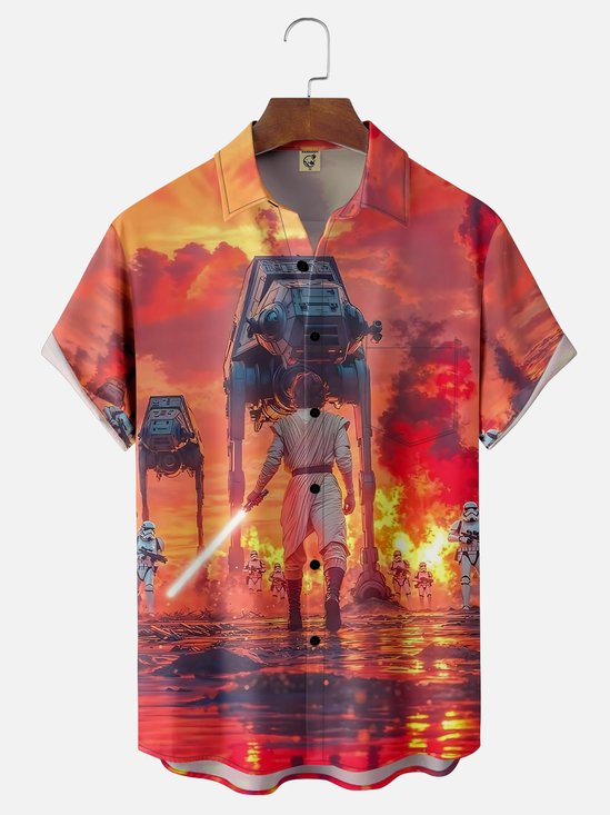 Moisture-wicking Star Warrior Future Art Painting Chest Pocket Casual Shirt