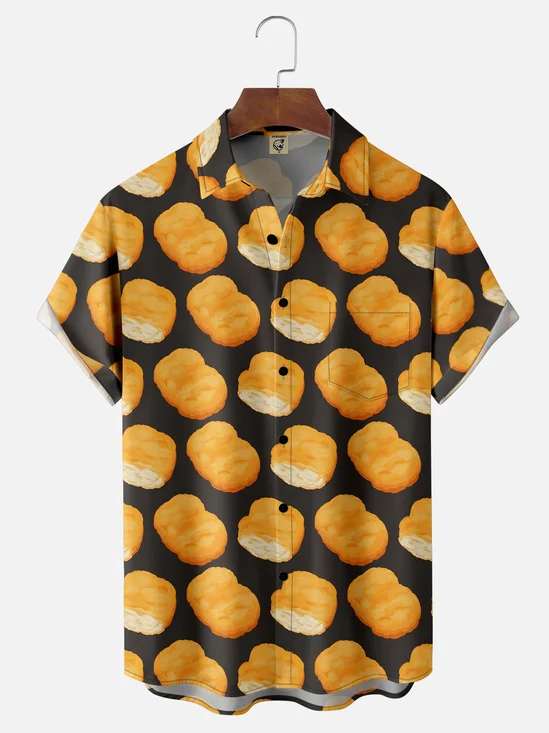 Moisture Wicking Chicken Nugget Chest Pocket Hawaiian Shirt