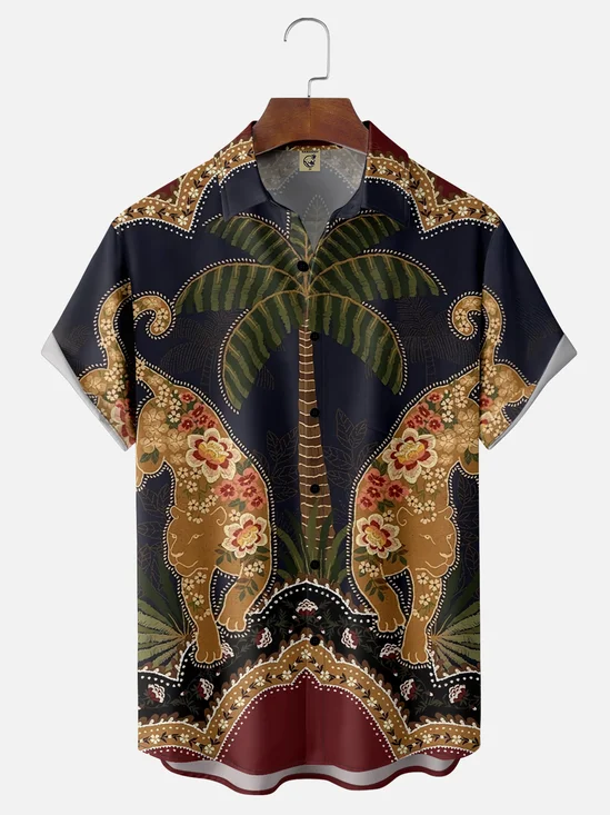 Moisture-wicking Classic Retro Art Leopard Print Avant-garde Chest Pocket Hawaiian Shirt