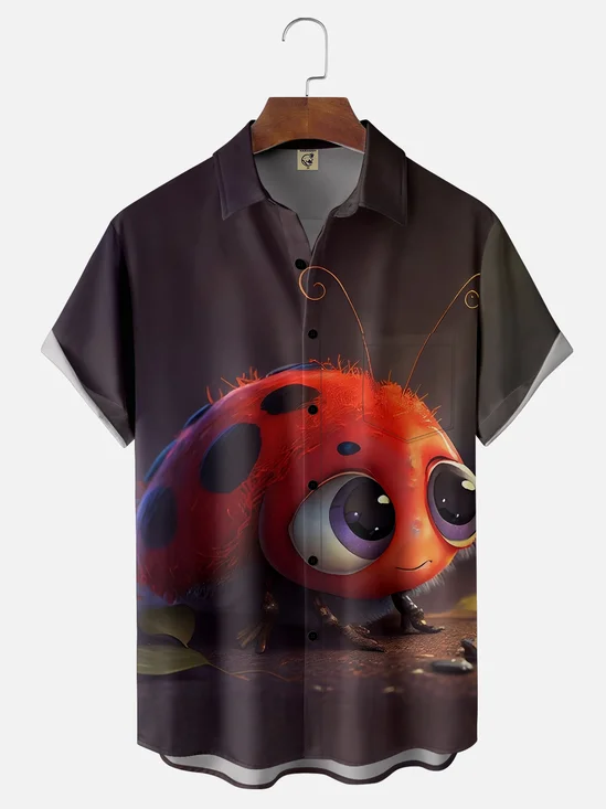 Moisture-wicking Seven-spot Ladybug Avant-garde Funny Chest Pocket Hawaiian Shirt