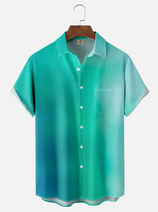 Moisture-wicking Gradient Color Chest Pocket Casual Shirt