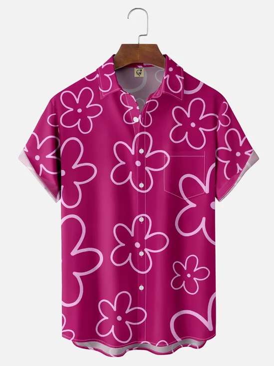 Moisture-wicking Floral Chest Pocket Hawaiian Shirt