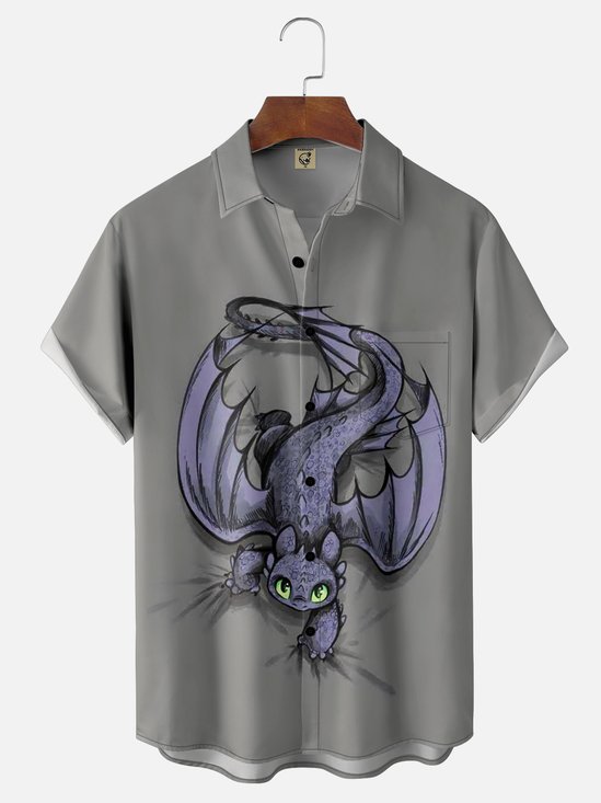 Moisture-wicking Dragon Chest Pocket Hawaiian Shirt