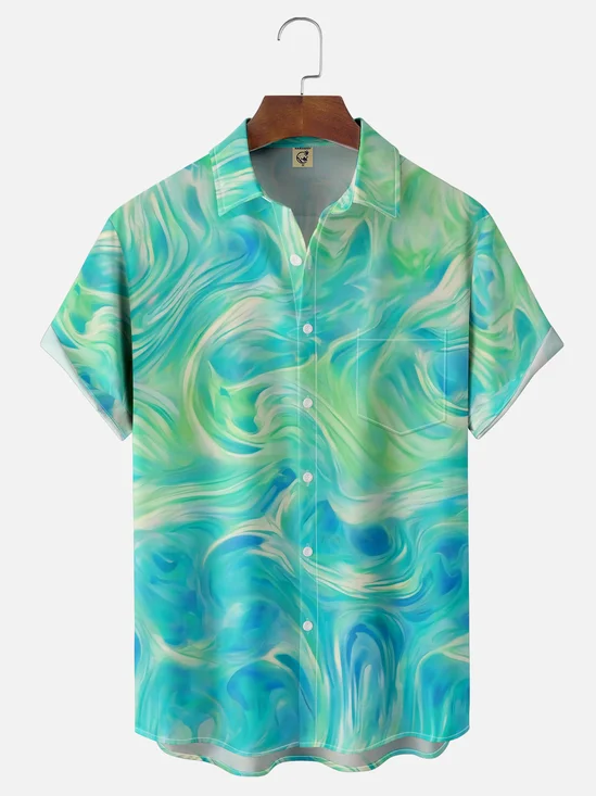 Moisture-wicking Gradient Color Chest Pocket Casual Shirt