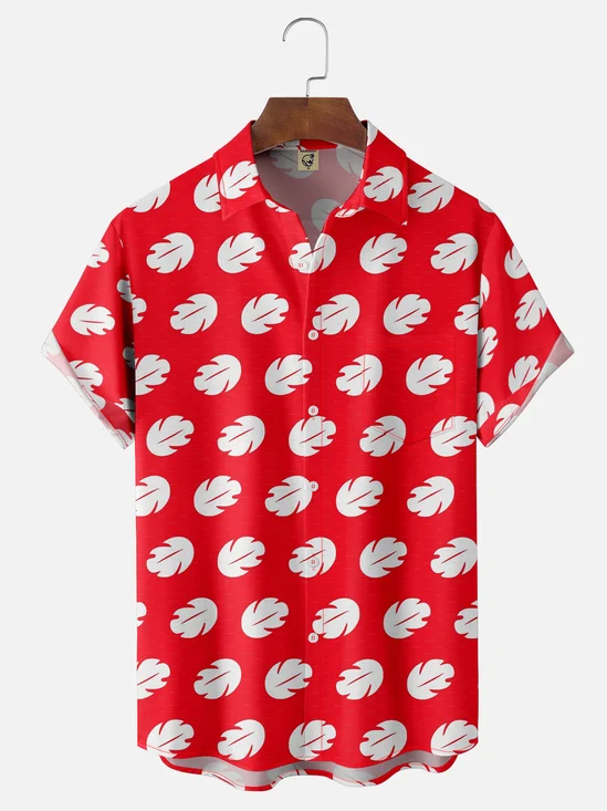 Moisture-wicking Leaf Chest Pocket Hawaiian Shirt