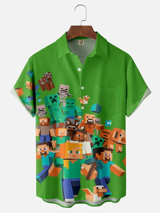 Moisture-wicking Cartoon Characters  Chest Pocket Casual Shirt