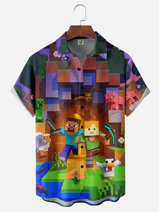 Moisture-wicking Cartoon Characters Chest Pocket Casual Shirt