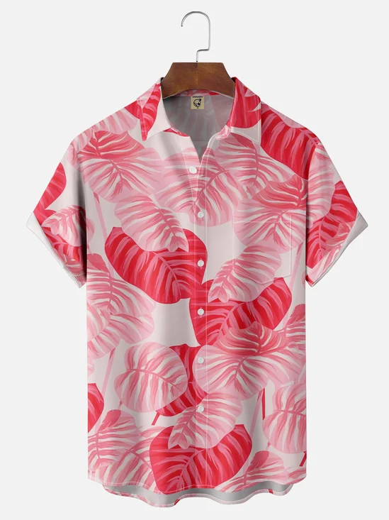 Moisture-wicking Tropical Monstera Chest Pocket Hawaiian Shirt