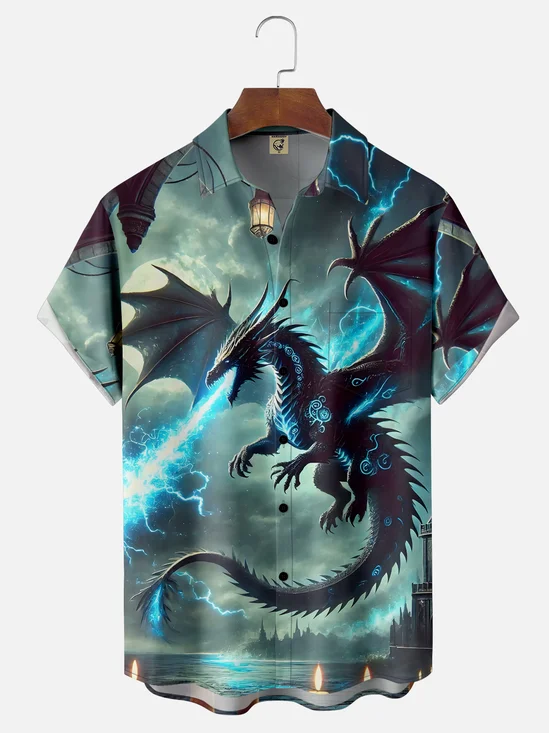 Moisture-wicking Dragon Chest Pocket Hawaiian Shirt