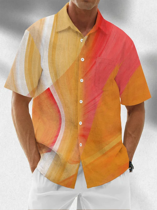 Moisture Wicking Geometric Gradient Chest Pocket Hawaiian Shirt