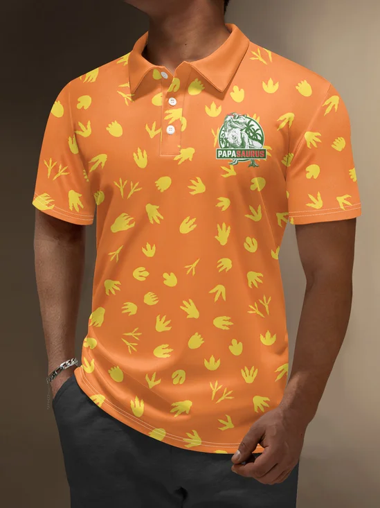 Moisture Wicking Father's Day Papa Saurus Dinosaur Coconut Tree Golf Polo