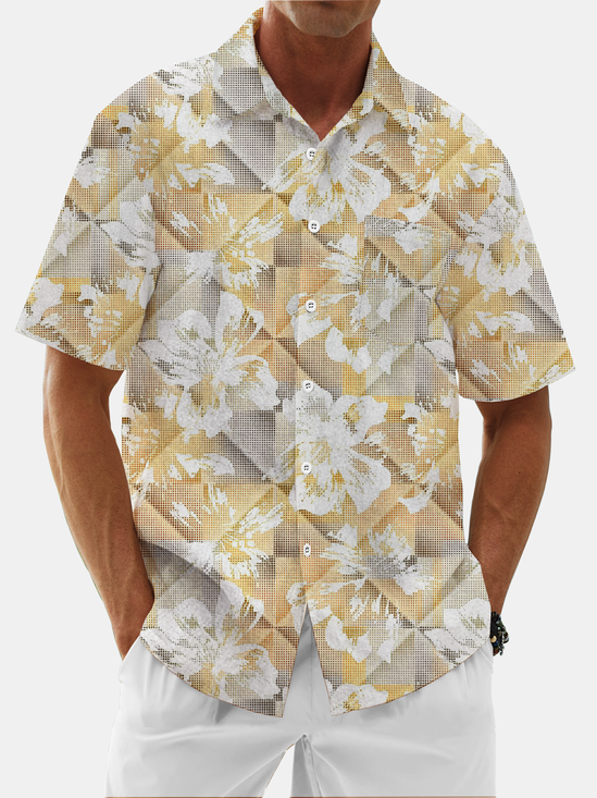 Moisture Wicking Plants Flowers Chest Pocket Hawaiian Shirt