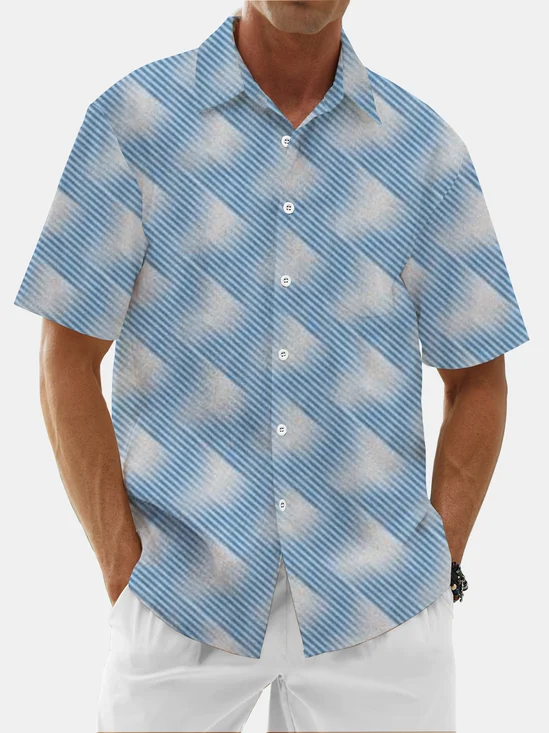 Moisture Wicking Geometric Gradient Chest Pocket Hawaiian Shirt