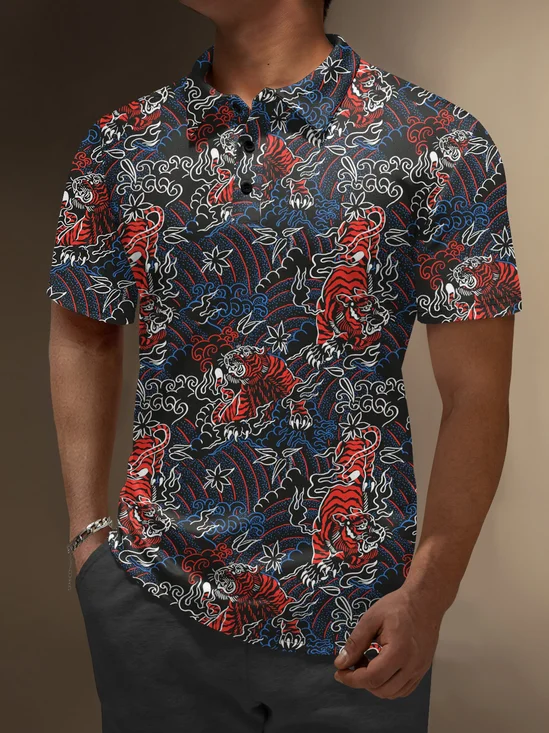 Moisture Wicking Tiger Cloud Pattern Golf Polo
