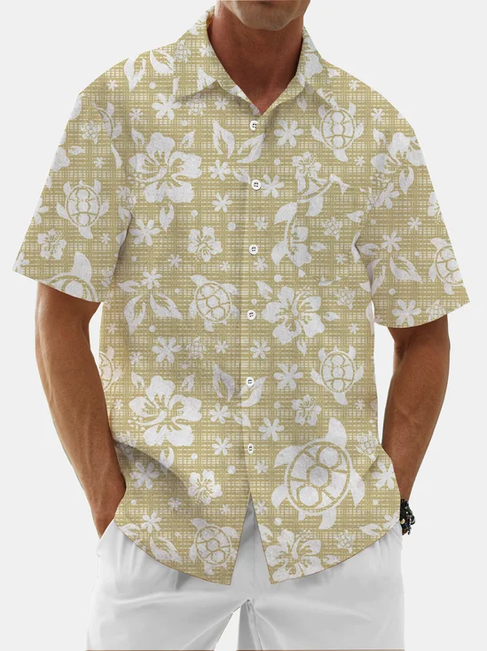 Moisture Wicking Plants Flowers Chest Pocket Hawaiian Shirt